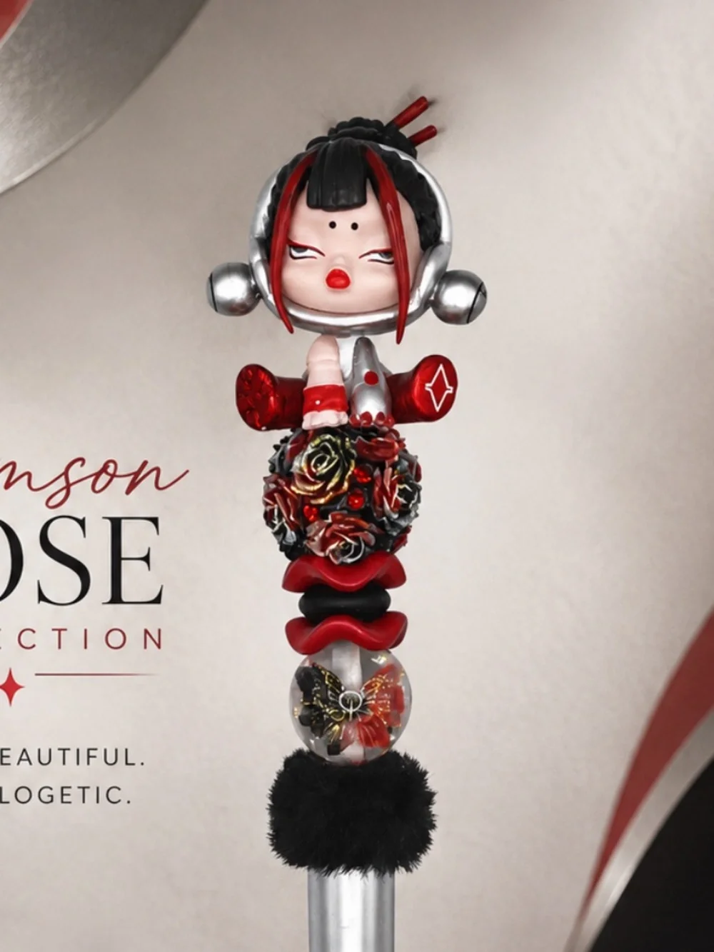 Crimson Rose Elegance Beaded Pen